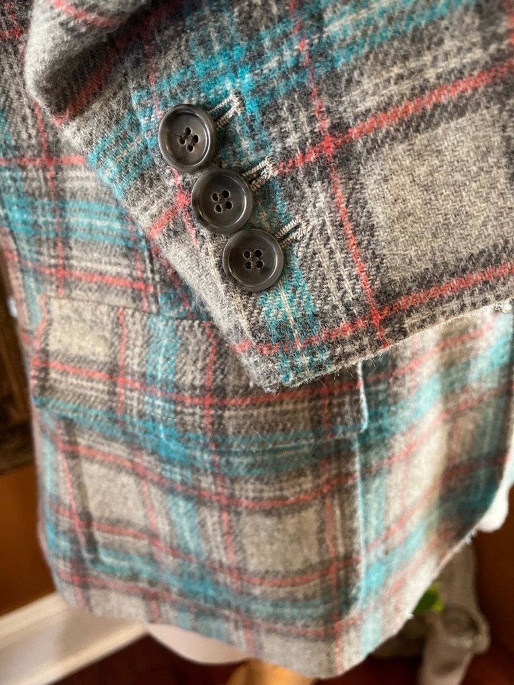 Talbots Plaid Teal,Grey,Rust & Cream Wool blend Blazer w/front pockets Size 14 - Picture 8 of 11